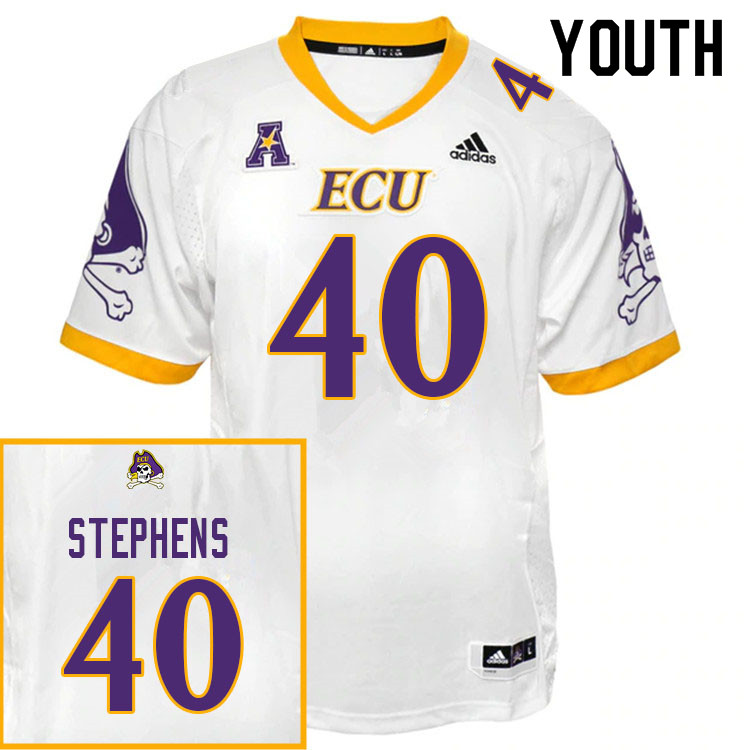 Youth #40 Chad Stephens ECU Pirates College Football Jerseys Sale-White - Click Image to Close